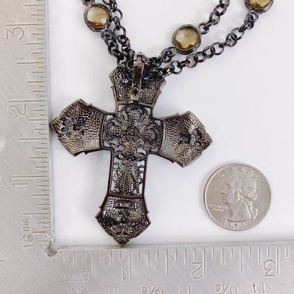 Real Collectibles by Adrienne Glass Rhinestone Cross Pendant Necklace Purple 50" - Picture 10 of 13